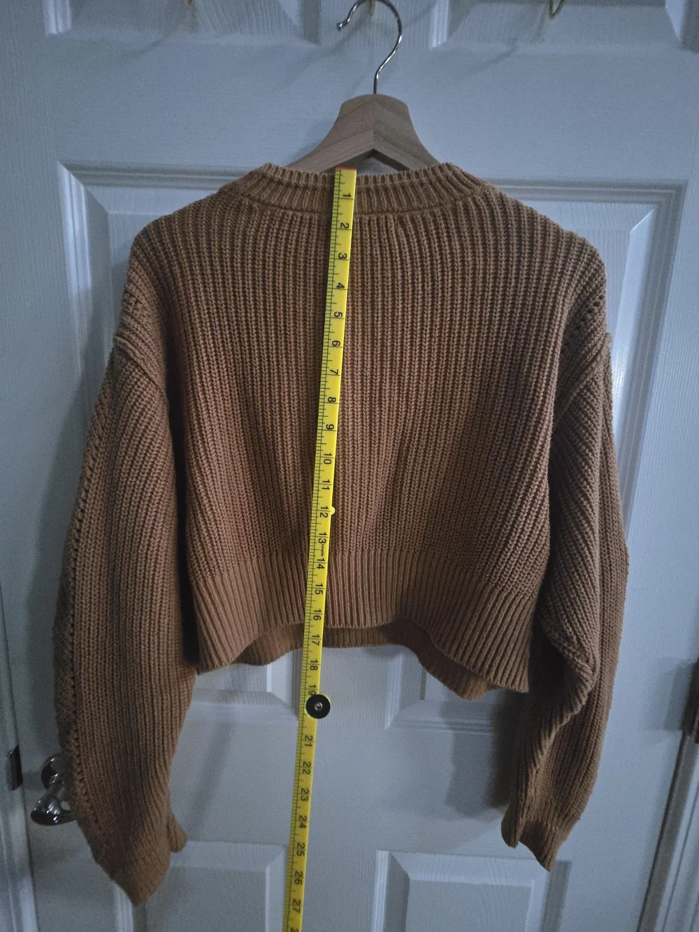 Arizona Jean Company Cropped Cotton Blend Knit Sweater in Golden Camel